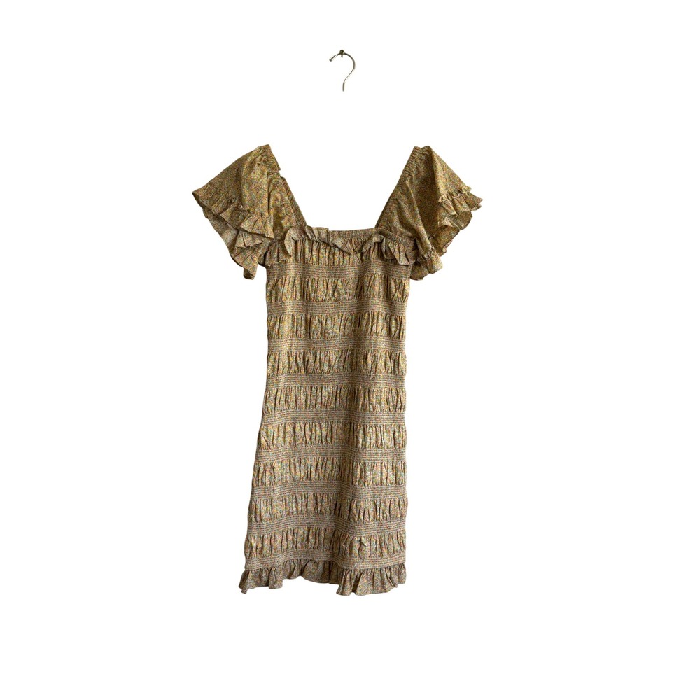 The Impeccable Pig Floral Smocked Mini‎ Dress Ruffle Square Neck Summer